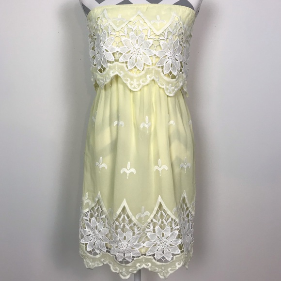 Hot Delicious Strapless Dress Yellow Chiffon Lace - Picture 4 of 7